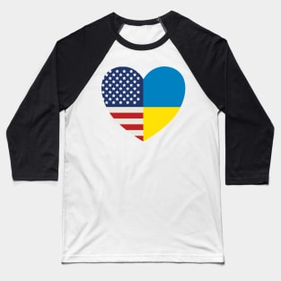 USA Supports Ukraine, USA Stands With Ukraine, Heart With Combined Flags Baseball T-Shirt